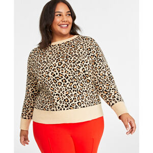 On 34th Women's Plus Size Leopard Print Soft Crewneck Sweater NWT